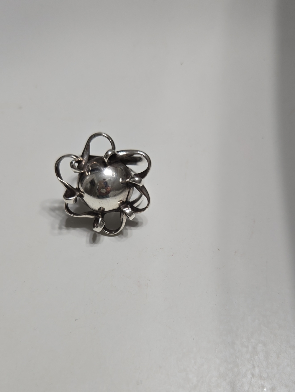 Sterling Silver Floral Dome Ring - Silver